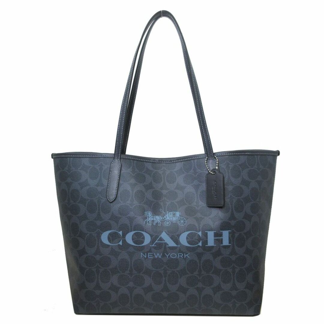 【新品】コーチ バッグ トートバッグ COACH シグネチャー ロゴ シティ トート 肩掛け A4収納可能 CP074 SVN2V(デニム×ミッドナイトネイビー)アウトレット レディース SIGNATURE CITY TOTEファスナーポケット×1外側