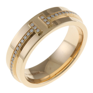 ティファニー(Tiffany & Co.)のティファニー T TWO ワイド リング 指輪 9号 18金 K18ピンクゴールド ダイヤモンド レディース TIFFANY&Co.  中古(リング(指輪))
