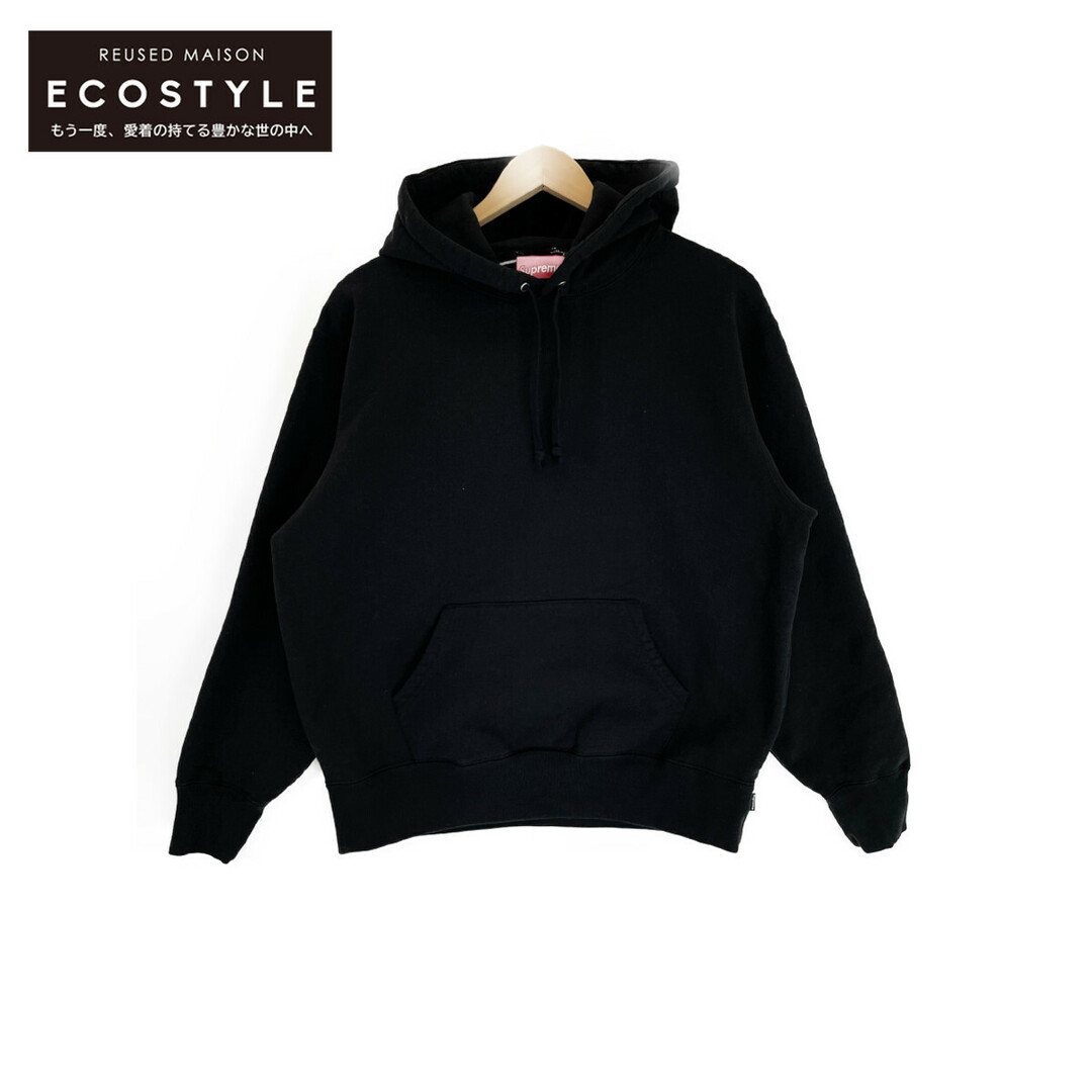 61cm身幅シュプリーム 2023AW Satin Applique Hooded Sweatshirt ブラック サテンアップリケ バックロゴパーカ S