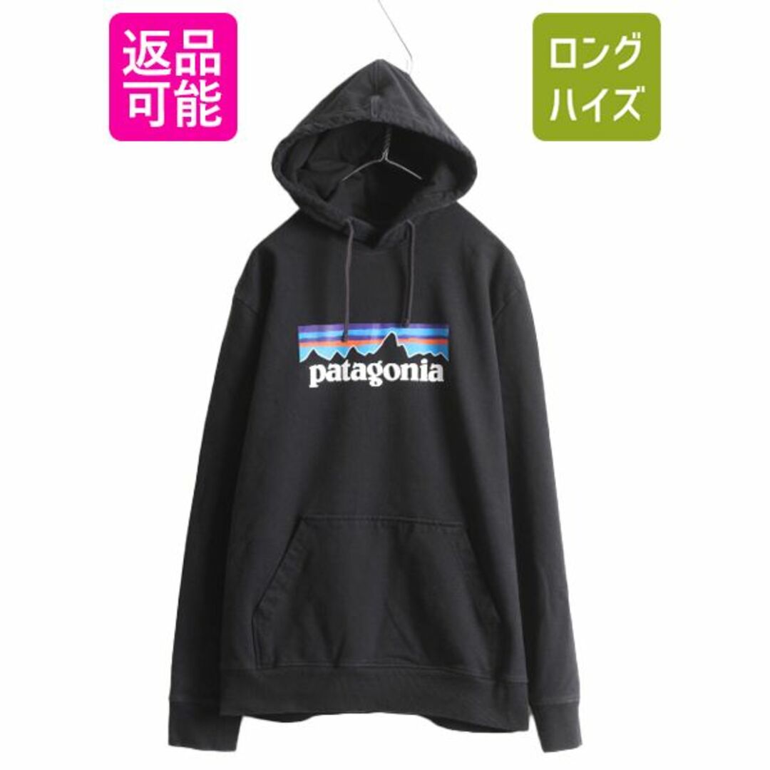 patagonia(パタゴニア)の19年製 パタゴニア プリント スウェット フード パーカー メンズ L Patagonia トレーナー プルオーバー フィッツロイ アウトドア 黒 裏起毛 メンズのトップス(パーカー)の商品写真