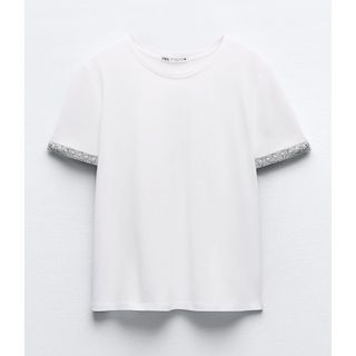 ザラ(ZARA)のZARA ビジューコットンTシャツ(Tシャツ(半袖/袖なし))