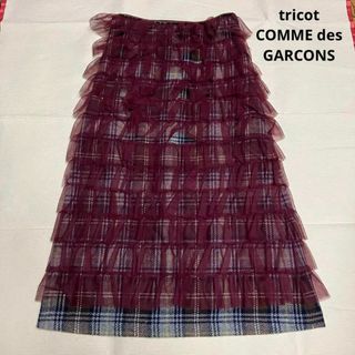 【希少】COMME des GARCONS スカート  ティアード　チュール　赤(ロングスカート)