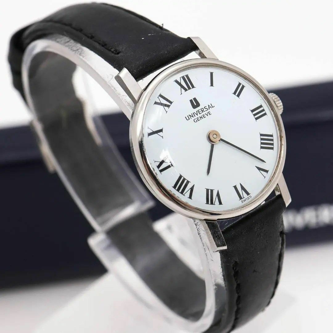 傷-小使用感-小社外品購入先《希少》UNIVERSAL GENEVE 腕時計 ホワイト 手巻き 機械式 w