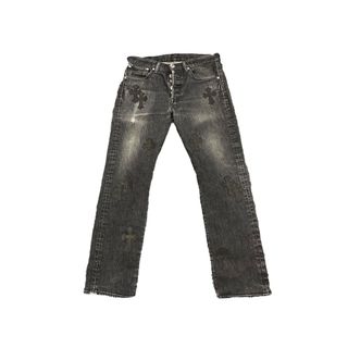 クロムハーツ(Chrome Hearts)のCHROME HEARTS クロムハーツ リーバイス 501 セメタリークロスパッチ ブラックデニムパンツ 30インチ 美品 中古 59638(カジュアルパンツ)