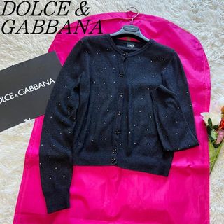 ドルチェアンドガッバーナ(DOLCE&GABBANA)の【美品】DOLCE&GABBANA ラインストーンカーディガン グレー カシミア(カーディガン)