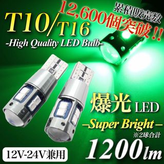 大人気 爆光 モデル 12V 24V グリーン T10 T16 無極性 2個入(汎用パーツ)