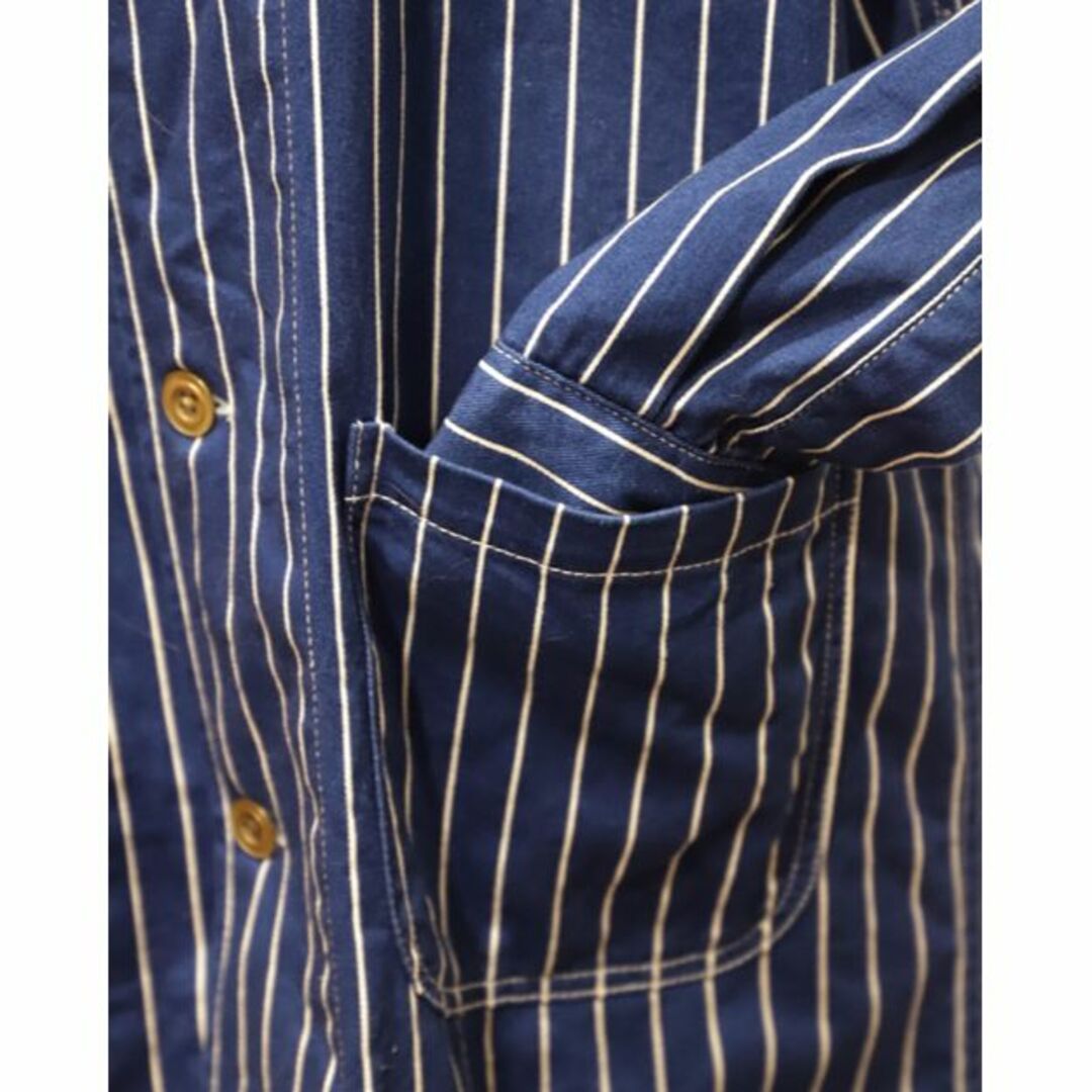 CUSHMAN/MATTSON'S　クッシュマン/マトソンズ　 INDIGO STRIPE DRAPE SHIRTS　Lサイズ　Navy　Lot65912 メンズのジャケット/アウター(ステンカラーコート)の商品写真