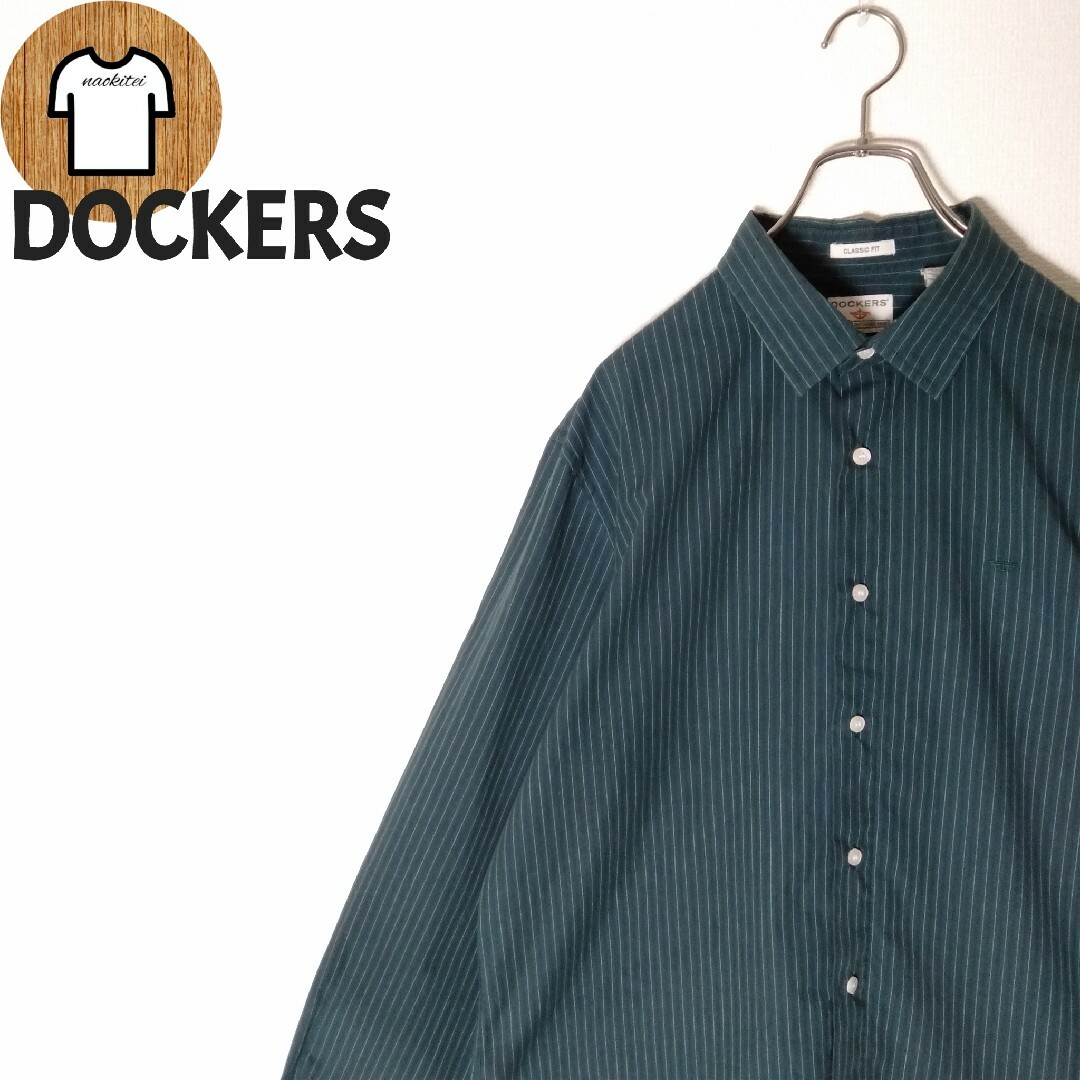 VINTAGE(ヴィンテージ)の【DOCKERS ストライプ柄シャツ L 刺繍ロゴ ダークカラー A642 メンズのトップス(シャツ)の商品写真