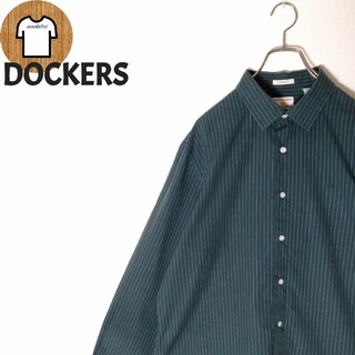 ヴィンテージ(VINTAGE)の【DOCKERS ストライプ柄シャツ L 刺繍ロゴ ダークカラー A642(シャツ)