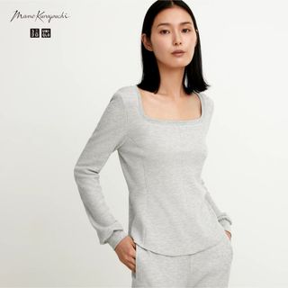 ユニクロ(UNIQLO)のsale!新品タグ付☆UNIQLO×マメ☆ヒートテックウールワッフルT極暖XL灰(Tシャツ(長袖/七分))