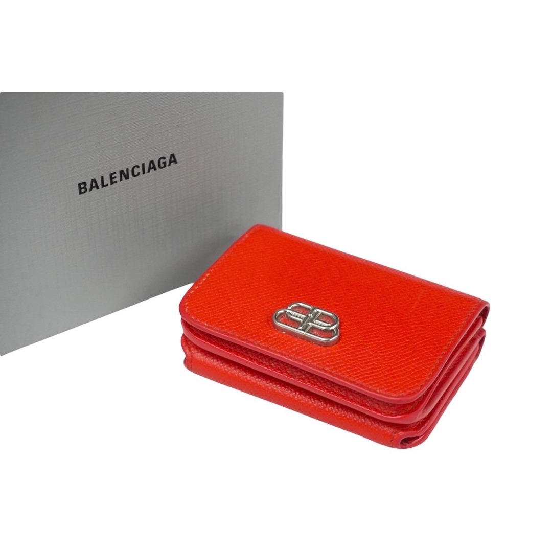 BALENCIAGA バレンシアガ 三つ折り財布 コンパクトウォレット 601387 0OTXN 6406 BBロゴ レッド 美品  59575スナップボタン外側