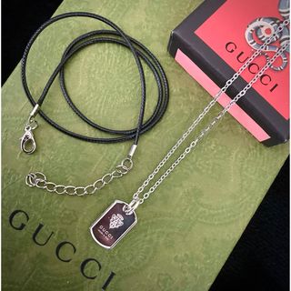 グッチ(Gucci)の美品 グッチ ミニクレストチャーム/ドッグタグ ネックレス(チェーン2種)(ネックレス)