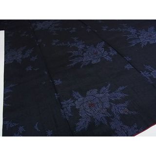 平和屋-こころ店■上質な紬　草花文　着丈155cm　裄丈62cm　正絹　逸品　B-oa8111(着物)