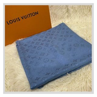 ルイヴィトン(LOUIS VUITTON)のLOUISVUITTON ルイヴィトン 大判 スカーフ ブルー シルク　ウール(バンダナ/スカーフ)