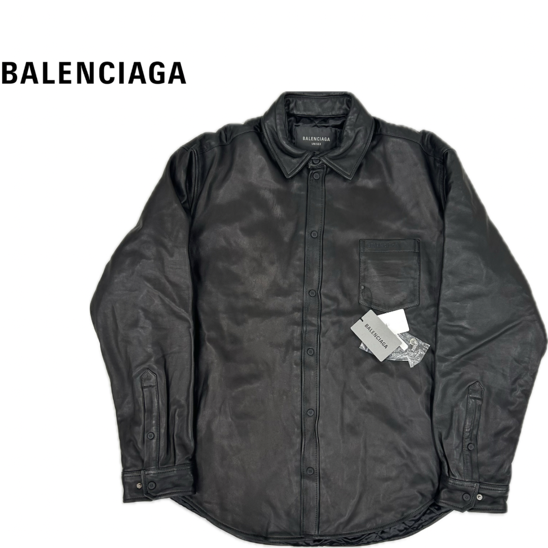 【BALENCIAGA バレンシアガ】【2022 LEATHER SHIRT JACKET レザーシャツジャケット ブラック オーバーサイズ 国内正規品】レーヨン100％裏地