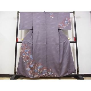 平和屋-こころ店■訪問着　ろうけつ染め　草花文　銀彩　着丈158cm　裄丈63.5cm　正絹　逸品　A-ta7641(着物)