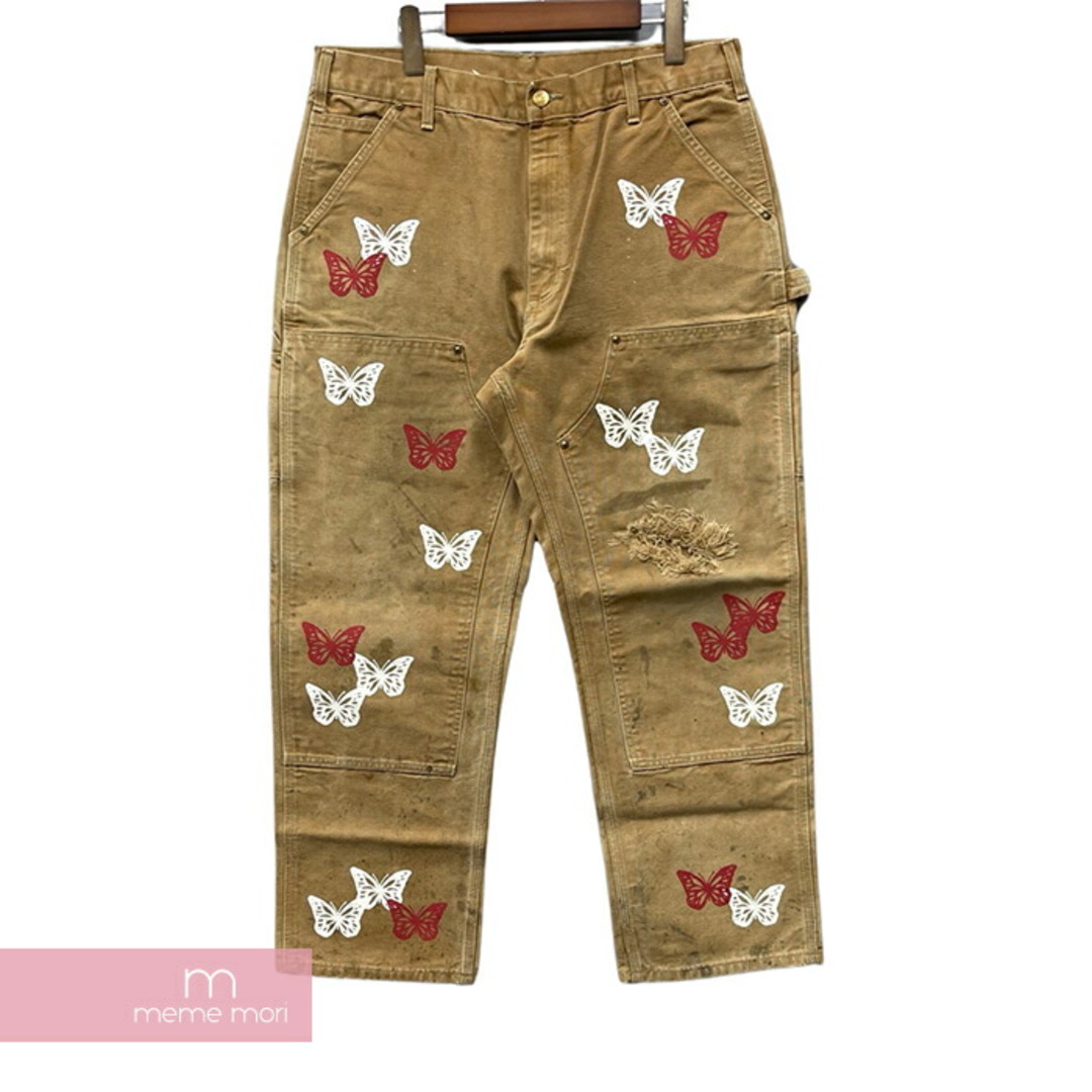 スーツABOUT DREAMS Butterfly Double Knee Pants アバウトドリームズ バタフライダブルニーパンツ ペインター バタフライプリント 蝶 総柄 リメイク 加工 ジップフライ カーハートボディ ベージュ サイズ36 【240122】【-B】【me04】