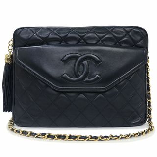 シャネル マトラッセ ヴィンテージ フリンジ チェーン ショルダーバッグ 斜め掛け ラムスキン レザー ブラック 黒 CHANEL