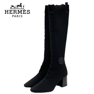 エルメス(Hermes)の未使用 エルメス HERMES フォンテーヌ ブーツ ロングブーツ 靴 シューズ エクスリブリス ニット レザー ブラック 黒(ブーツ)