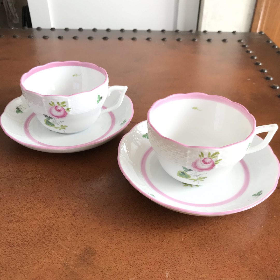 食器ヘレンド　ウィーンの薔薇　ピンク ティーカップ&ソーサー　2客 ペア 美品