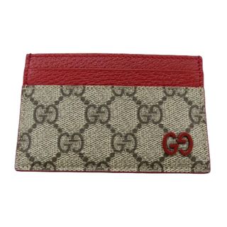 グッチ(Gucci)のグッチ GUCCI カードケース レディース メンズ ブランド 定期入れ GG ディテール付き ベージュ＆エボニー GGスプリーム キャンバス レッド ベージュ 768248 【中古】(パスケース/IDカードホルダー)