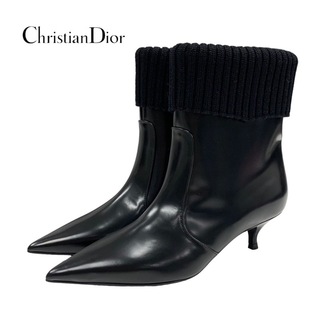 クリスチャンディオール(Christian Dior)のクリスチャンディオール CHRISTIAN DIOR ブーツ ショートブーツ 靴 シューズ レザー ニット ブラック 黒(ブーツ)