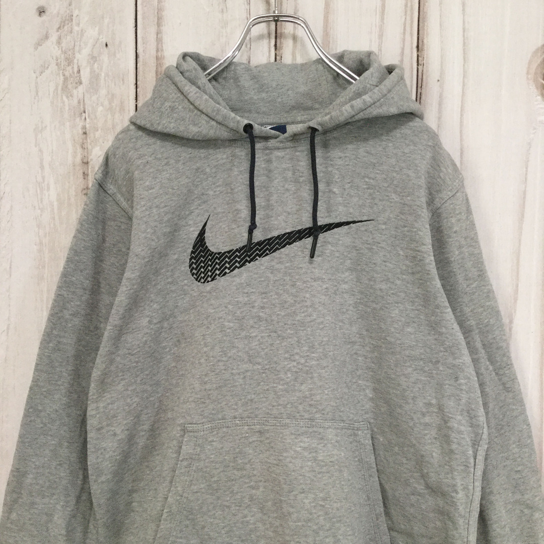 NIKE(ナイキ)の【ナイキ スウッシュロゴパーカー】ビッグロゴ 青タグ M グレー 古着 メンズのトップス(パーカー)の商品写真