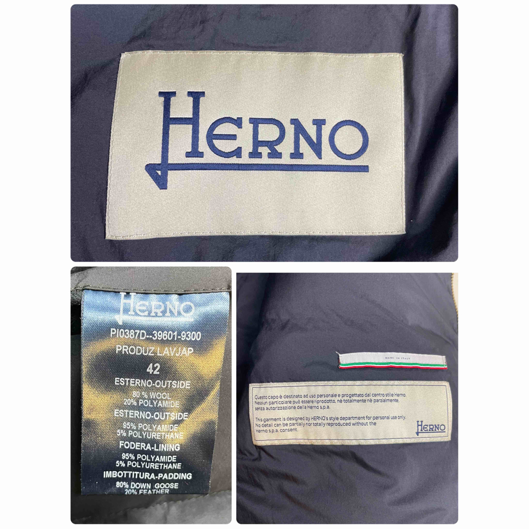 HERNO(ヘルノ)の美品＊ヘルノ HERNO ウール切替ダウンコート 42 ブラック  黒 レディースのジャケット/アウター(ダウンコート)の商品写真