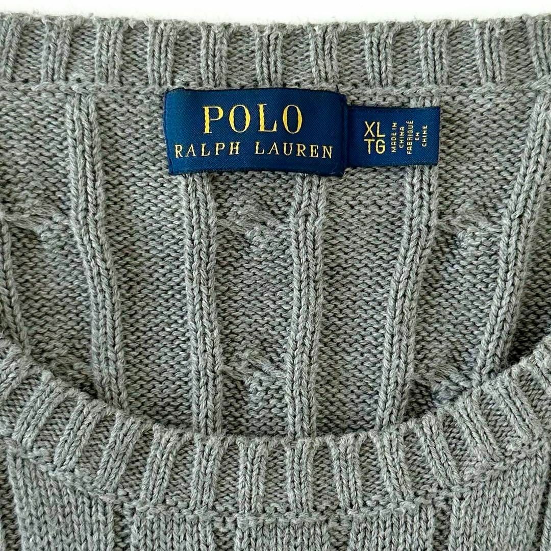 POLO RALPH LAUREN(ポロラルフローレン)の人気♪ ポロラルフローレン クルーネック ケーブルニット 綿 ポニー刺繍 XL レディースのトップス(ニット/セーター)の商品写真