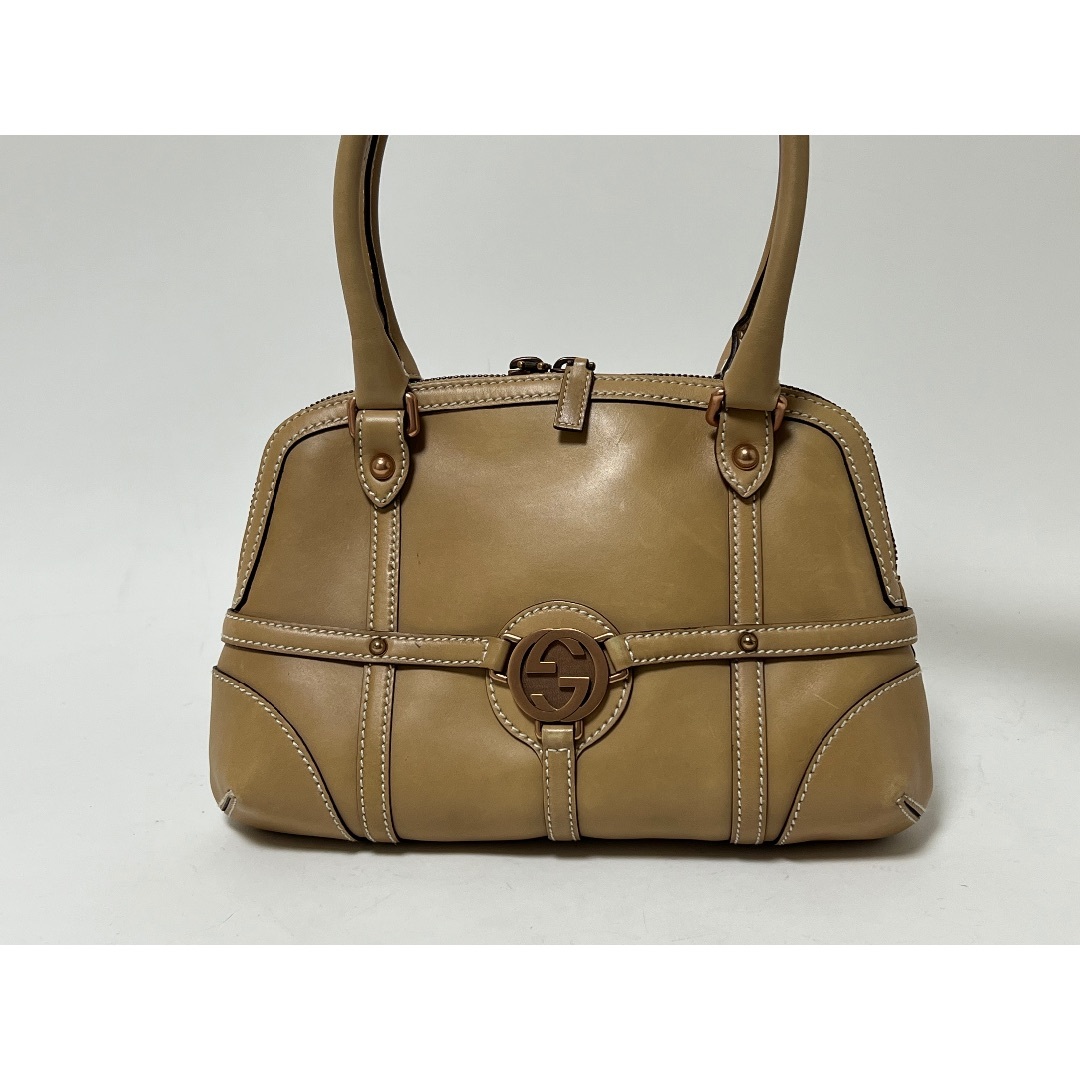 GUCCI - GUCCI グッチ ハンドバッグ ショルダーバッグ レザー ベージュ ブロンズ金具 114882