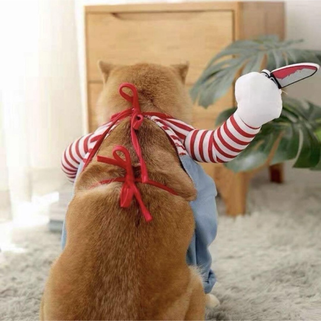 【コスチューム】ペット服　犬服　犬の服　チャッキー　ハロウィン　クリスマス変装 ハンドメイドのペット(ペット服/アクセサリー)の商品写真