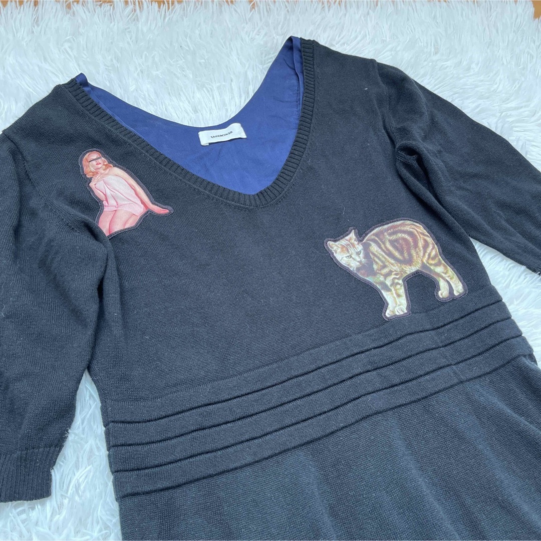 UNDERCOVER ワンピース ワッペン 動物 猫 春夏 13SS　ブラック