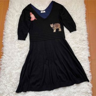 アンダーカバー(UNDERCOVER)のUNDERCOVER ワッペン 動物 猫 シルク コットン ブラック 13SS(ロングワンピース/マキシワンピース)