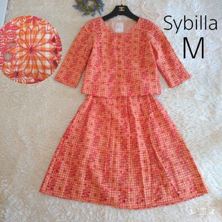 シビラ(Sybilla)のSybilla　セットアップ　ノーカラージャケット　スカート　刺繍　花柄　M(セット/コーデ)