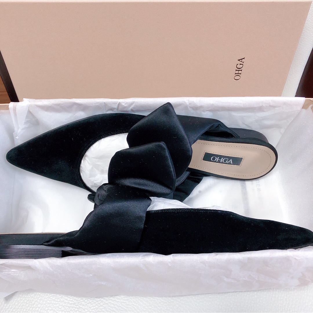 OHGA ベロアリボンミュール　ブラックM  レディースの靴/シューズ(ハイヒール/パンプス)の商品写真