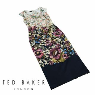 テッドベイカー(TED BAKER)の【極美品】テッドベイカー 総柄 タイト ワンピース ノースリーブ テッドベーカー(ひざ丈ワンピース)