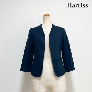 ハリス(Harriss)のHarriss カラーレスジャケット ネイビー 日本製 お仕事 セレモニー(ノーカラージャケット)