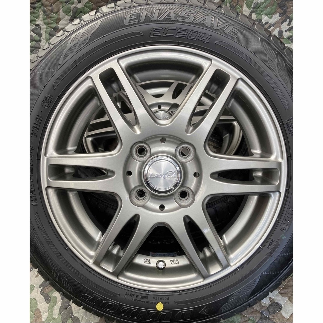 DUNLOP(ダンロップ)の⑫155/65R14  新品ダンロップタイヤ4本と中古ホイールとナット付き 自動車/バイクの自動車(タイヤ・ホイールセット)の商品写真