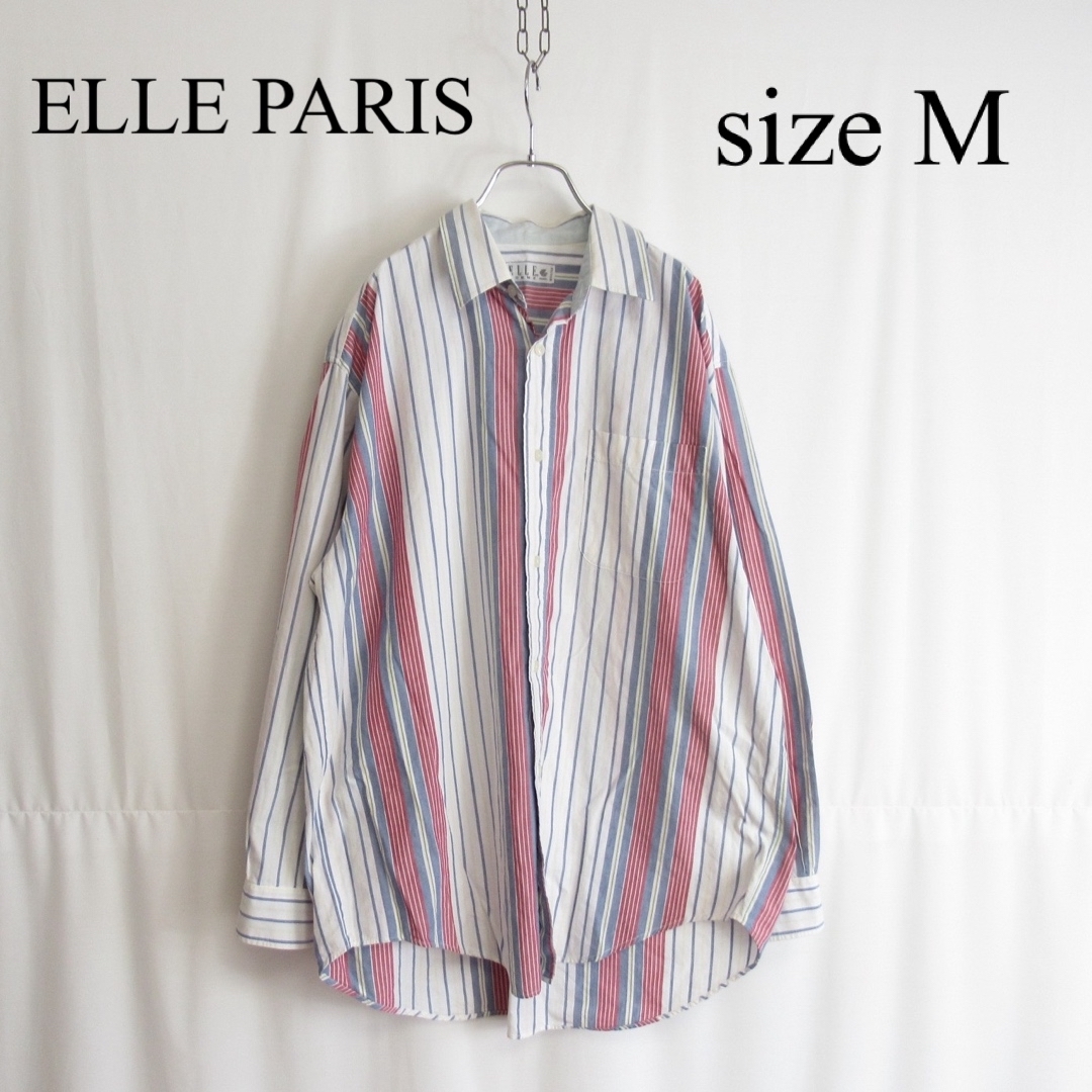 ELLE HOMME（ELLE）(エルオム)の90s ELLE PARIS マルチ ストライプ コットン シャツ トップス M メンズのトップス(シャツ)の商品写真