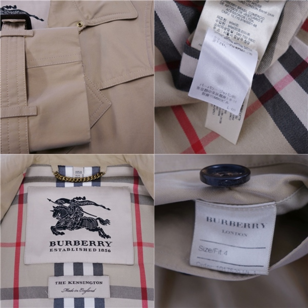 BURBERRY(バーバリー)の美品 バーバリー BURBERRY コート トレンチコート THE KENSINGTON ケンジントン 裏チェック 英国製 アウター レディース UK4 USA2 IT36(S相当) ベージュ レディースのジャケット/アウター(トレンチコート)の商品写真