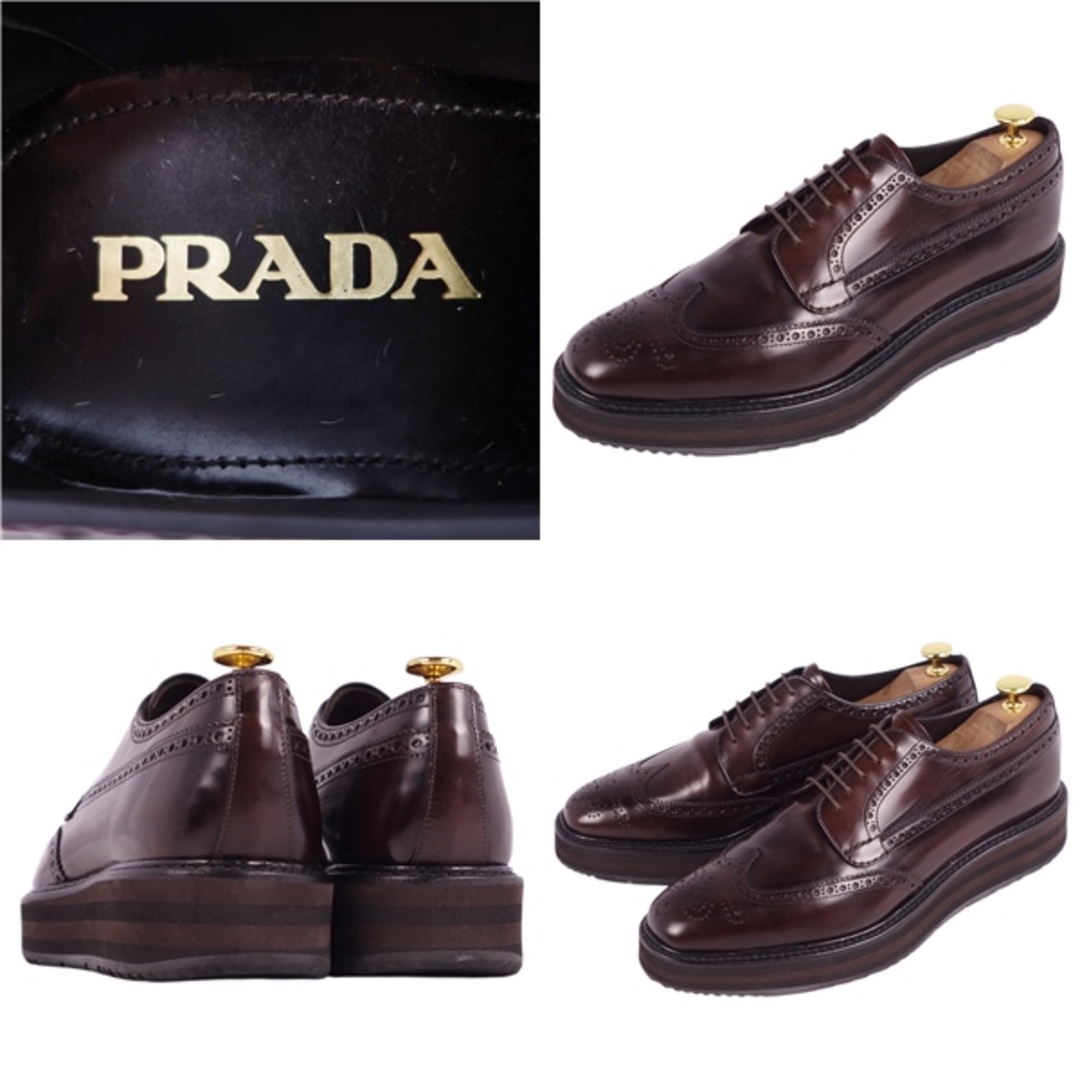 PRADA(プラダ)の美品 プラダ PRADA レザーシューズ ダービーシューズ ウィングチップ ビジネスシューズ カーフレザー シューズ 靴 メンズ イタリア製 7 1/2(26.5cm相当) ブラウン メンズの靴/シューズ(ドレス/ビジネス)の商品写真