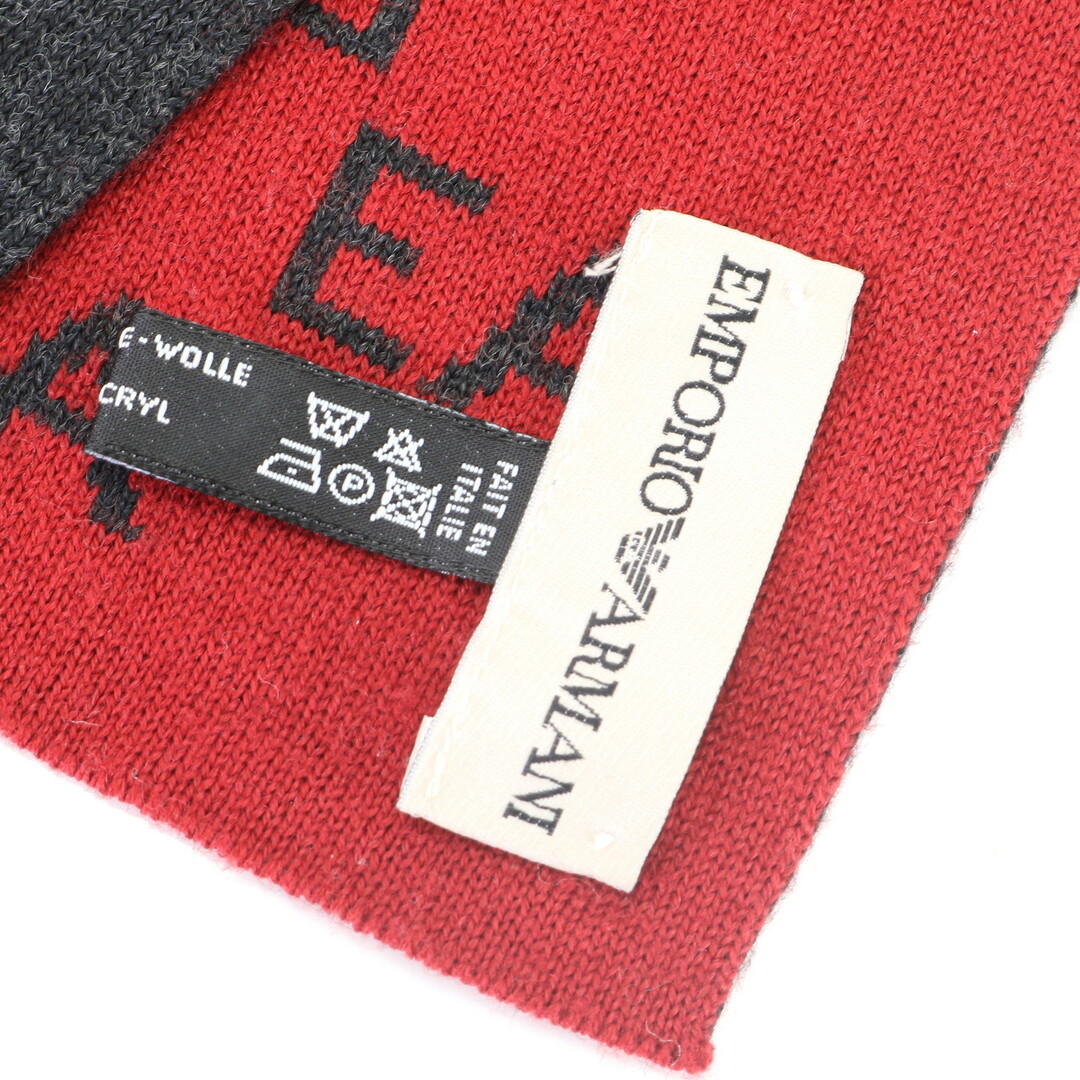 Emporio Armani(エンポリオアルマーニ)の美品 エンポリオ アルマーニ イーグル EA ロゴ マフラー 秋 冬 防寒具 レッド 紳士 メンズ EHM K14-2 メンズのファッション小物(マフラー)の商品写真