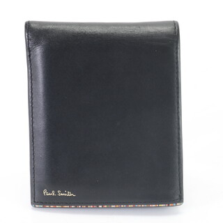 ポールスミス(Paul Smith)の美品 ポールスミス レザー 二つ折り 財布 本革 コンパクト ウォレット ブラック 黒 紳士 メンズ EHM K15-4(折り財布)
