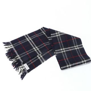 バーバリー(BURBERRY)の美品 バーバリー タグ付 ノバ チェック フリンジ ウール マフラー ネイビー 紺 ストール メンズ レディース EHM K14-1(マフラー)