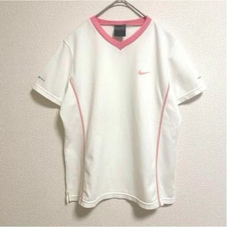 ナイキ(NIKE)のst384 NIKE ジャージ トップス 半袖 レディース 白 ロゴ刺繍(カットソー(半袖/袖なし))