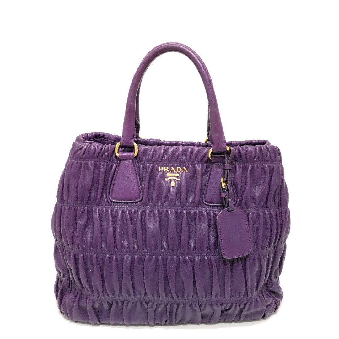 プラダ PRADA ギャザー BN2394 ロゴ カバン トートバッグ ハンドバッグ レザー VIOLA パープルハンドバッグ