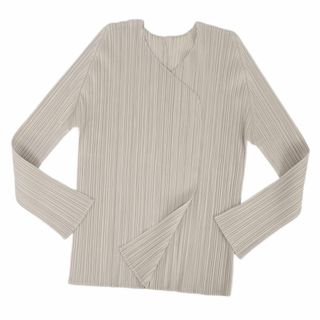 プリーツプリーズイッセイミヤケ(PLEATS PLEASE ISSEY MIYAKE)の美品 プリーツプリーズ イッセイミヤケ PLEATS PLEASE カーディガン ボタンレス ロングスリーブ 長袖 プリーツ 無地 トップス レディース 4(XL相当) ベージュ(カーディガン)