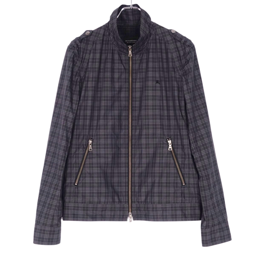 BURBERRY BLACK LABEL(バーバリーブラックレーベル)の極美品 バーバリー ブラックレーベル BURBERRY BLACK LABEL ジャケット ブルゾン スタンドカラー ダブルジップ エポレット チェック柄 アウター メンズ L グレー メンズのジャケット/アウター(ブルゾン)の商品写真