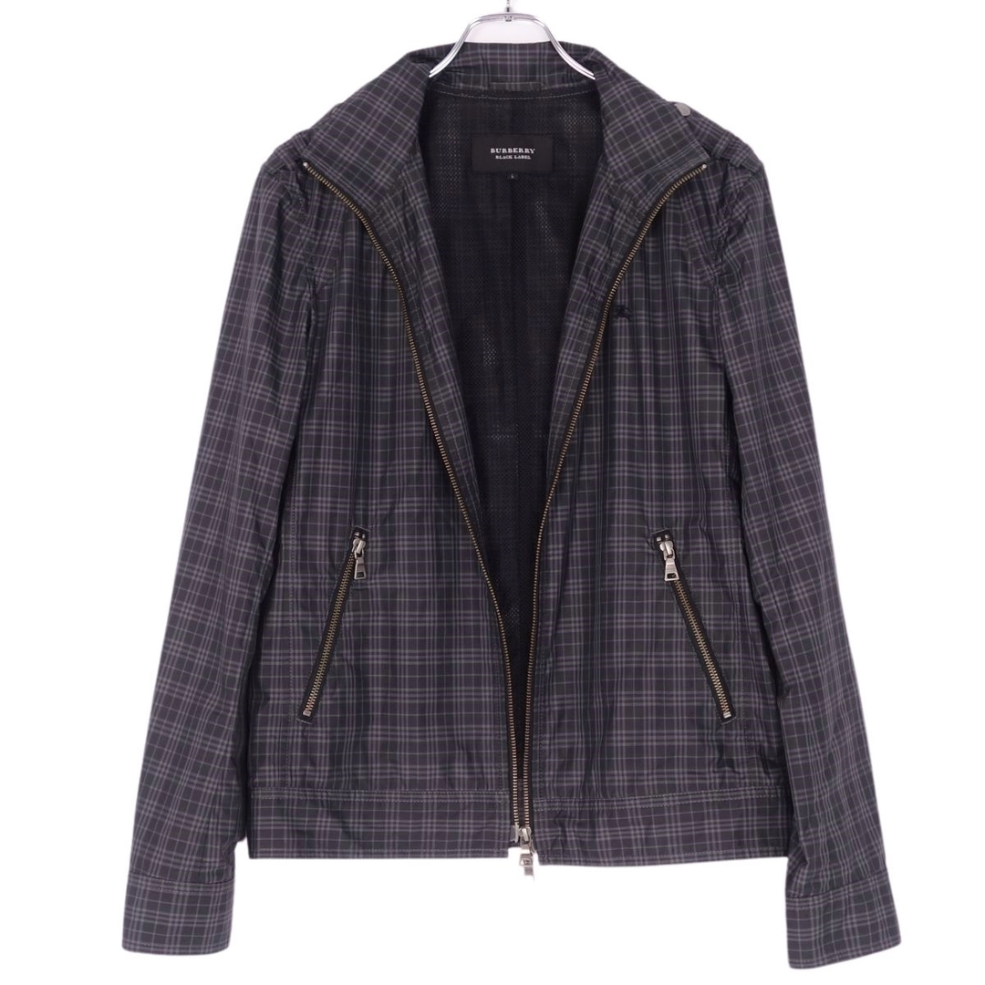 BURBERRY BLACK LABEL(バーバリーブラックレーベル)の極美品 バーバリー ブラックレーベル BURBERRY BLACK LABEL ジャケット ブルゾン スタンドカラー ダブルジップ エポレット チェック柄 アウター メンズ L グレー メンズのジャケット/アウター(ブルゾン)の商品写真