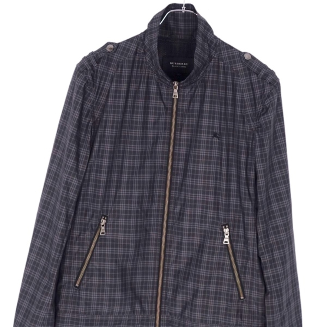 BURBERRY BLACK LABEL(バーバリーブラックレーベル)の極美品 バーバリー ブラックレーベル BURBERRY BLACK LABEL ジャケット ブルゾン スタンドカラー ダブルジップ エポレット チェック柄 アウター メンズ L グレー メンズのジャケット/アウター(ブルゾン)の商品写真